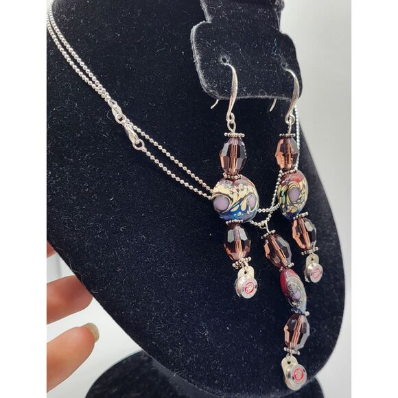 United States Marine Corps Set of Necklace and Earrings Demi Parure Blown Glass - Picture 7 of 7